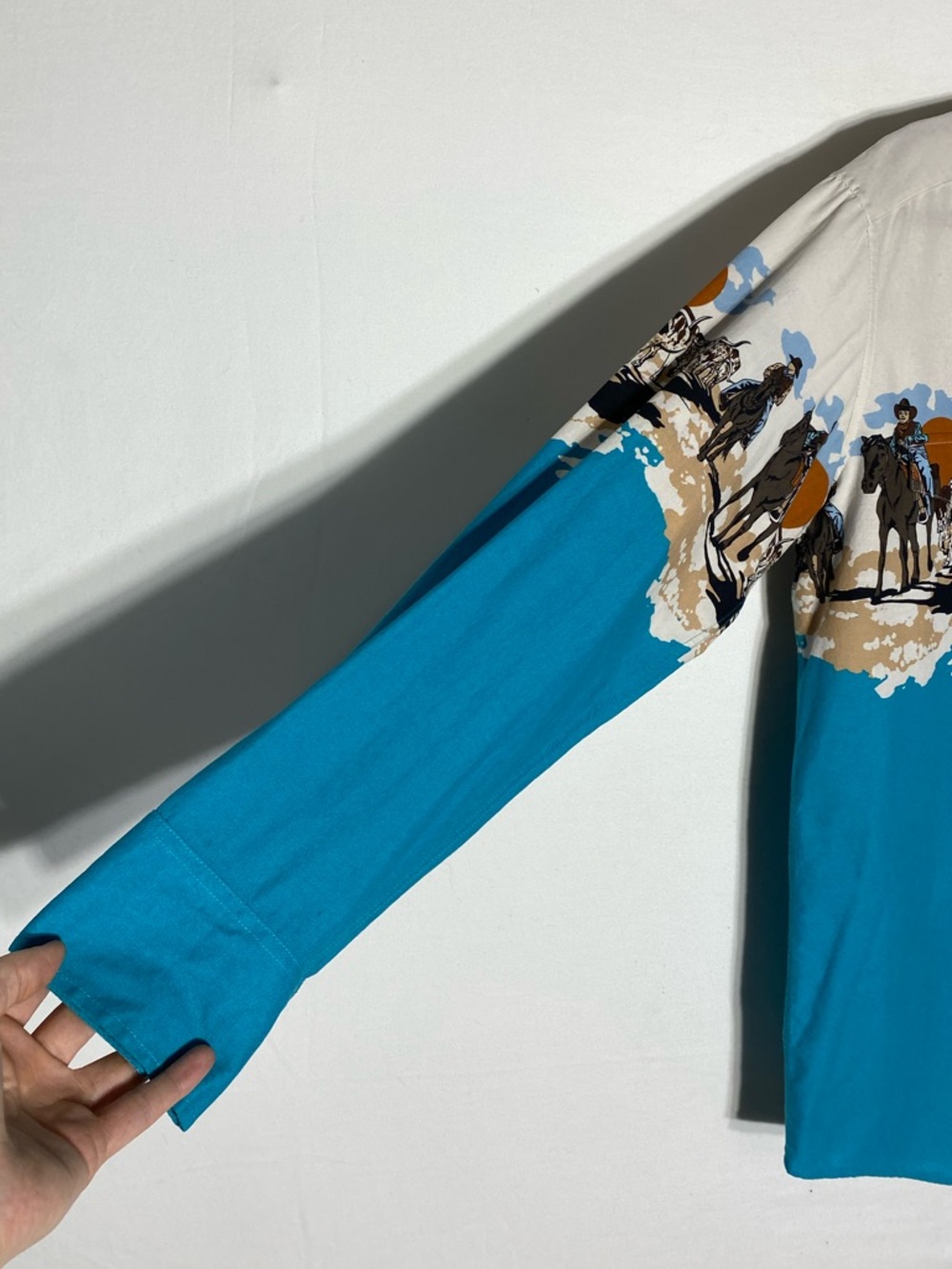 Vintage 90s Panhandle Slim Cowboy Border Print Pearl Snap Western Shirt L - Picture 10 of 14